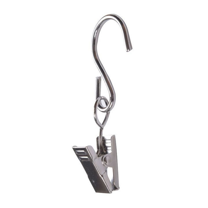 Set 30 Cleme cu Carlig pentru Perdele, Argintiu, 18x60mm