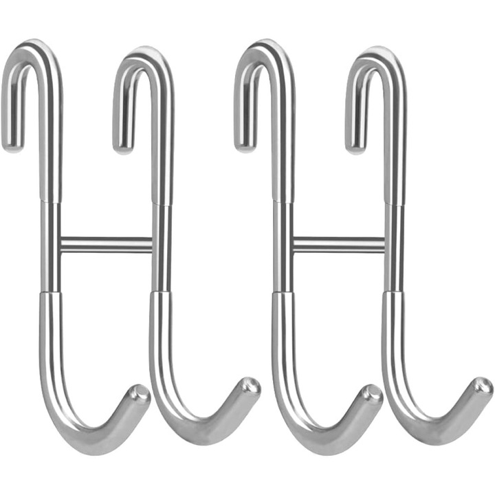 Set 2 carlige de dus, inox, argintiu, 4.7x12cm, antizgarieturi, antialunecare