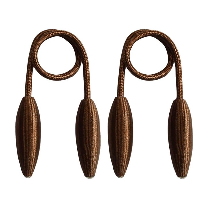 Set 2 snururi de prindere pentru perdele, fier, maro, 55 cm