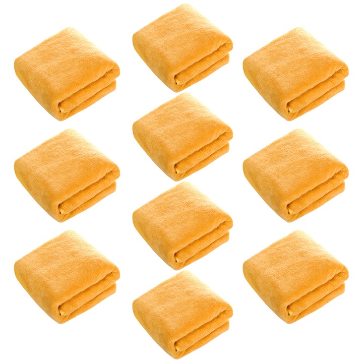 Set 10 Prosoape de Par, Microfaser, Galben, 35x75cm