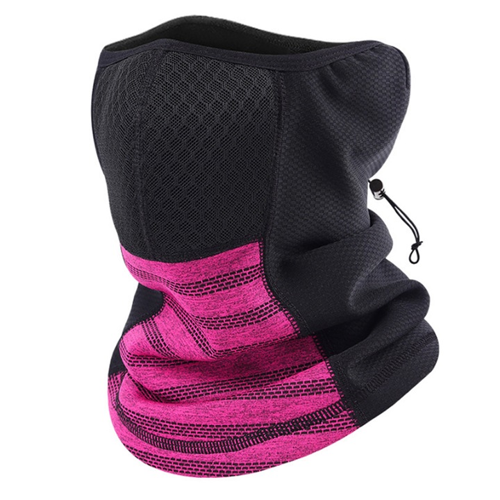 Guler dama cu masca protectie, Material textil, Roz/Negru, One Size