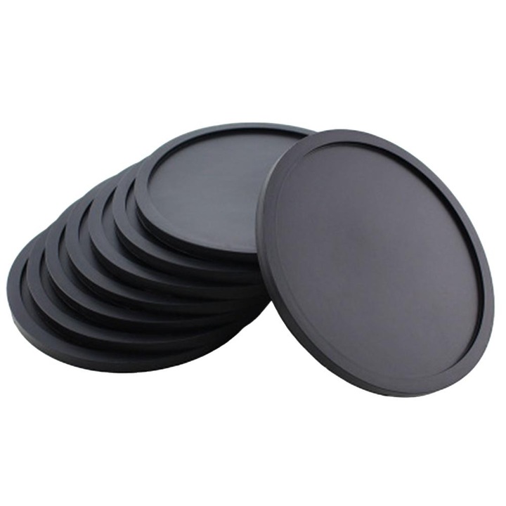 Set 8 suporturi bauturi, silicon alimentar, negru, 10x10x0.5cm