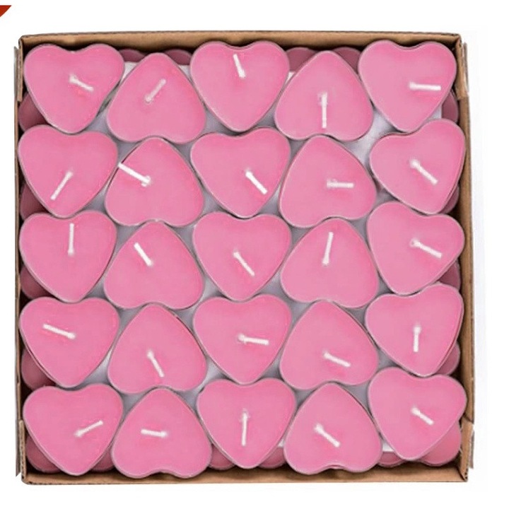 Set 50 lumanari in forma de inima, parafina, rosu, 3.2x3.1x0.8cm