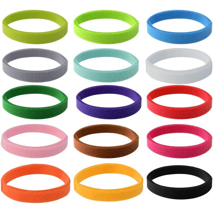 Set 15 coliere identificare pentru pui de caine si pisica, velur, ajustabile, multicolor, 10x500 mm