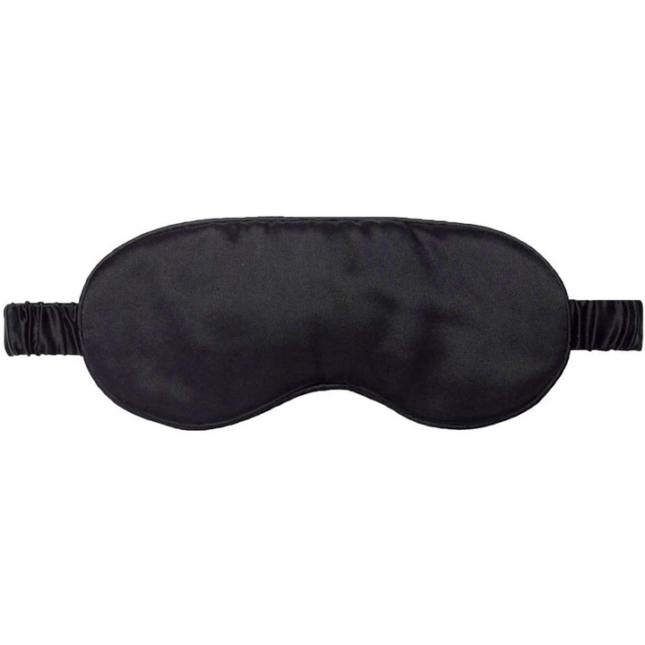 Set de accesorii de voiaj, Masca de dormit din matase, elastica, negru, 21x9.5cm