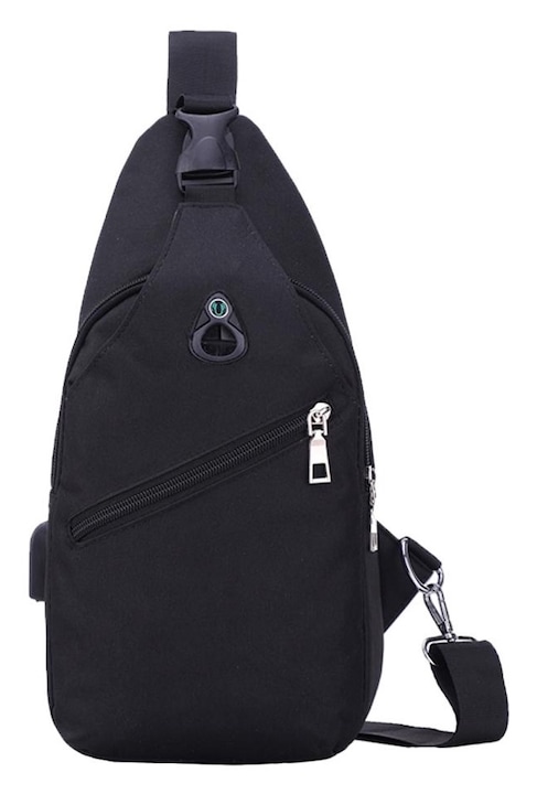 Uniszex crossbody táska, nejlon, 33 x 17 x 9 cm, fekete