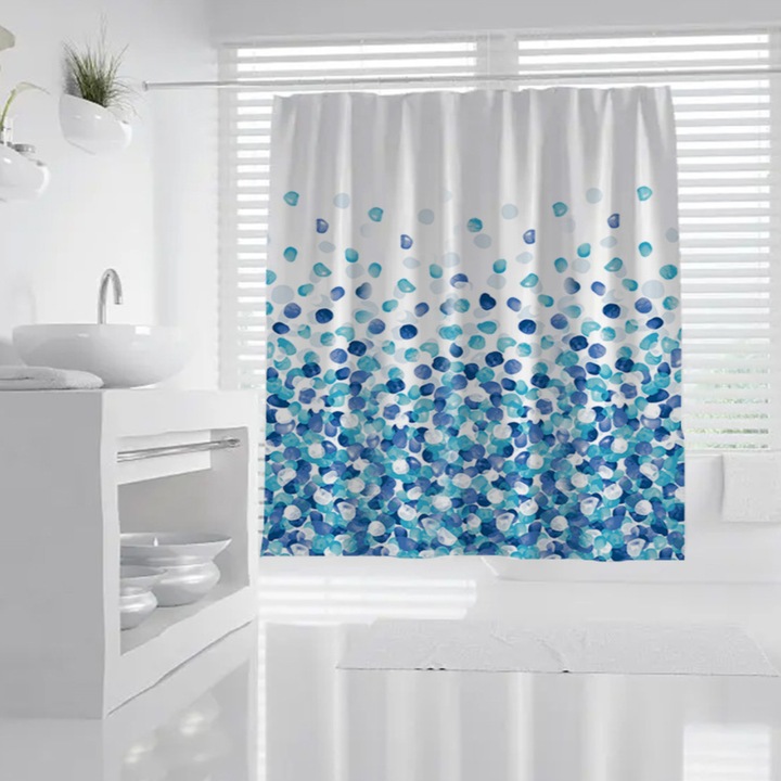Завеса за душ, водоустойчива, хидрофобна, с халки от неръждаема стомана, син, комплект, 200x200 см