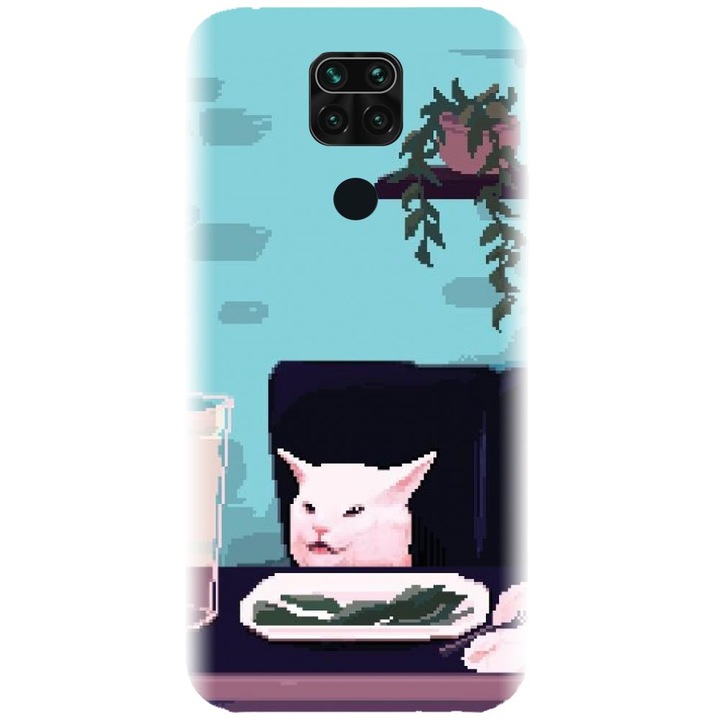Husa din silicon compatibila cu Xiaomi Redmi Note 9 - model Pixel Art Cat Meme