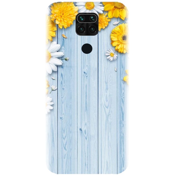 Husa din silicon compatibila cu Xiaomi Redmi Note 9 - model Sunflower On Blue Wood