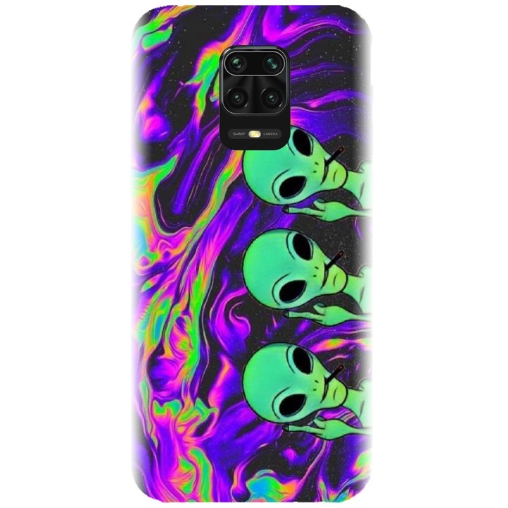Husa din silicon compatibila cu Xiaomi Redmi Note 9s - model Trippy Aliens