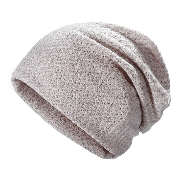 Caciula Beanie, unisex, poliester si elastan, gri deschis, 56-60cm