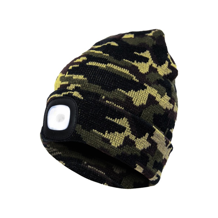 Kalap beépített LED-del, unisex, IPX44 vízálló, USB újratölthető, fekete