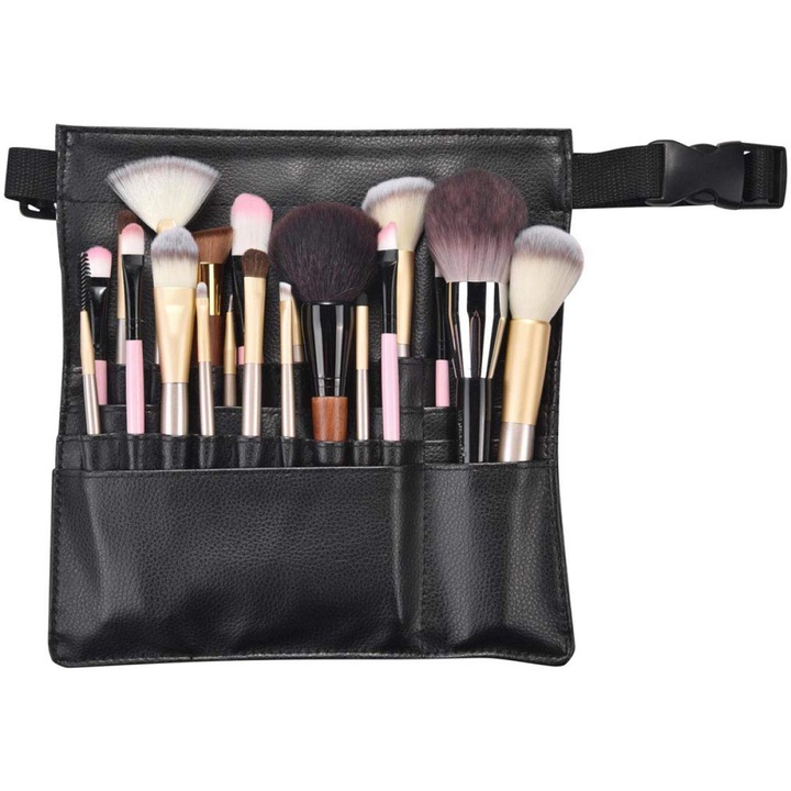 Borseta pentru pensule make-up, 16 compartimente, negru, 24.5x25cm