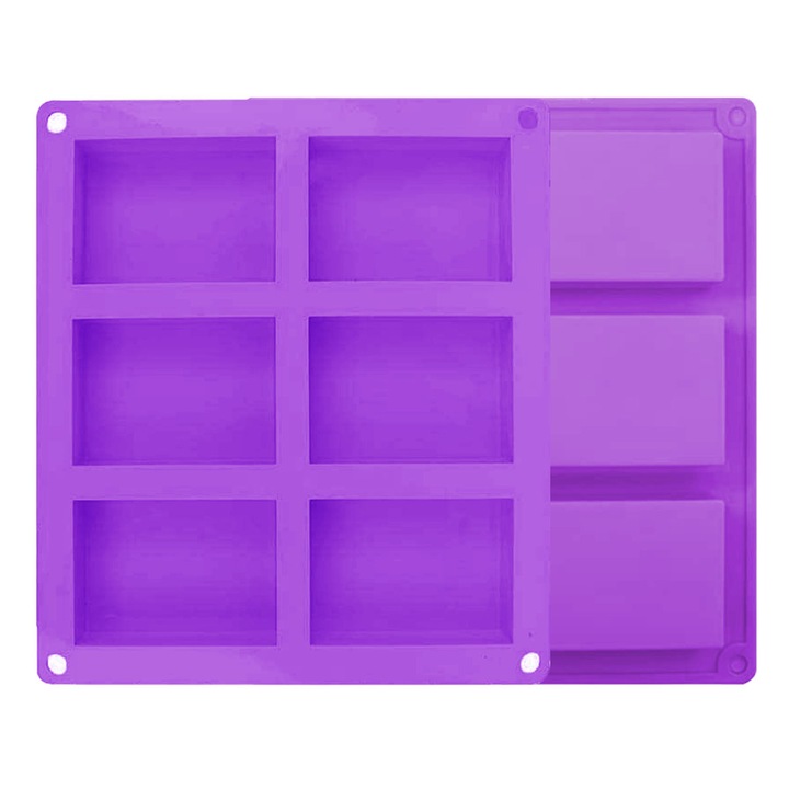 2 db téglalap alakú szappanforma, szilikon, lila, 23.5x21.2x2.5cm, extrém hőmérsékletnek ellenálló, tapadásmentes