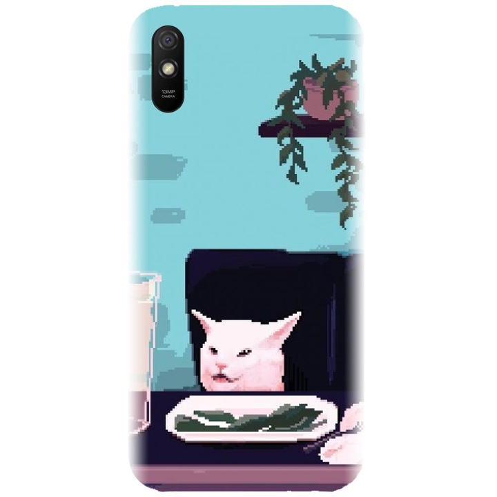 Husa din silicon compatibila cu Xiaomi Redmi 9A /9AT - model Pixel Art Cat Meme