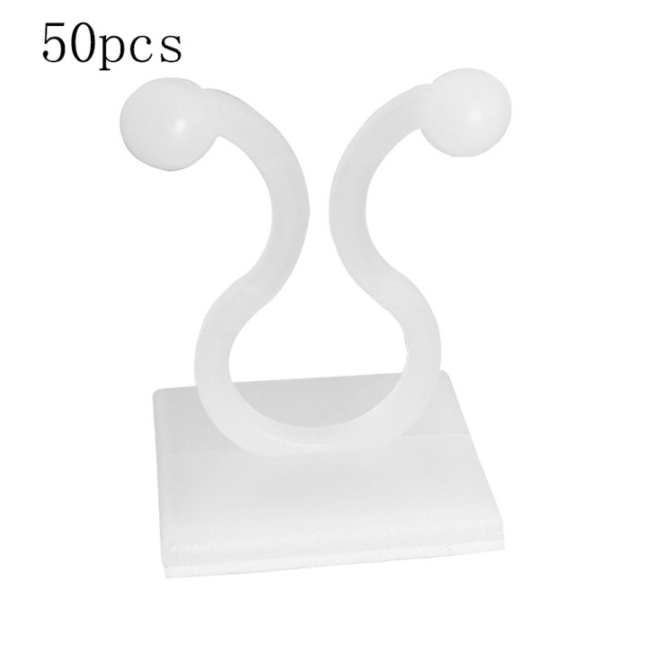 Set 50 clipsuri autoadezive pentru fxare plante, plastic, Alb, 20x20mm