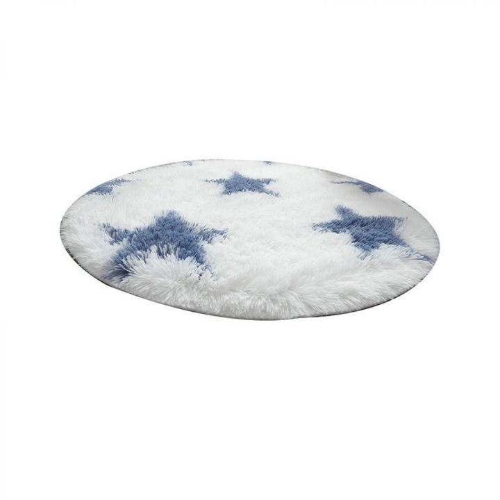 Кръгъл килим, полиестер, син/бял, 60x60см