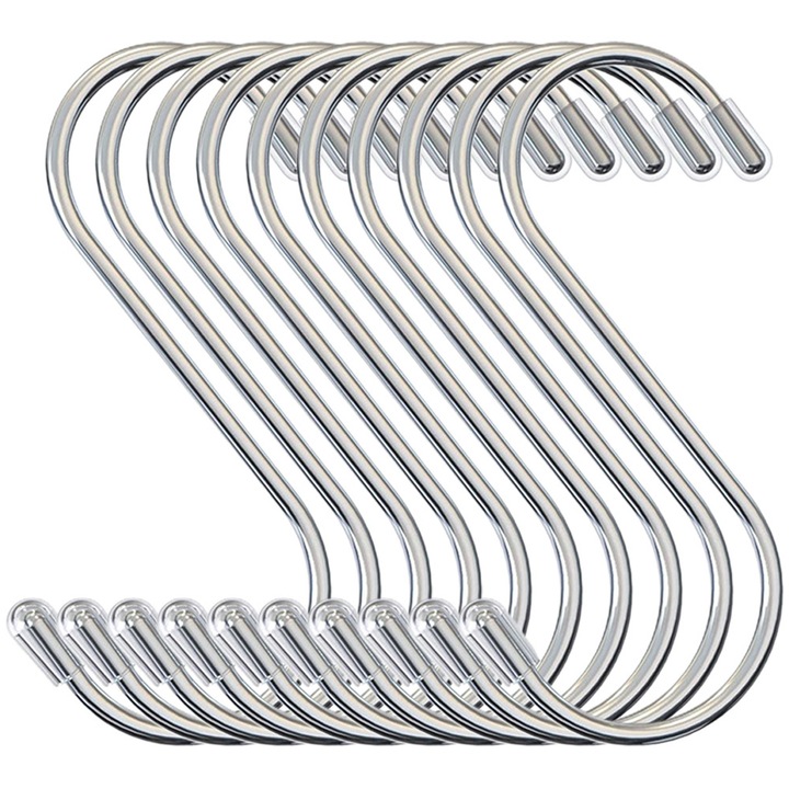 Set 10 carlige, Inox, 36 x 46 x 110 mm, Argintiu