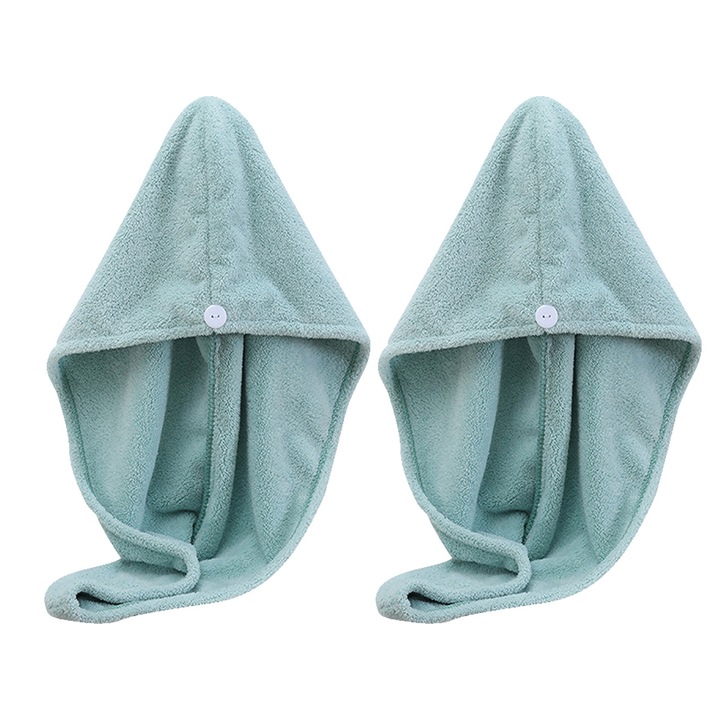 Комплект от 2 кърпи за сушене на коса, суперабсорбиращи, перфектно фиксиране, зелени, 25x65 см