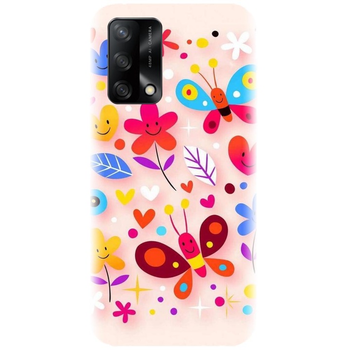 Кейс съвместим с Oppo A74 4G / F19 - модел Butterfly 002, Силикон