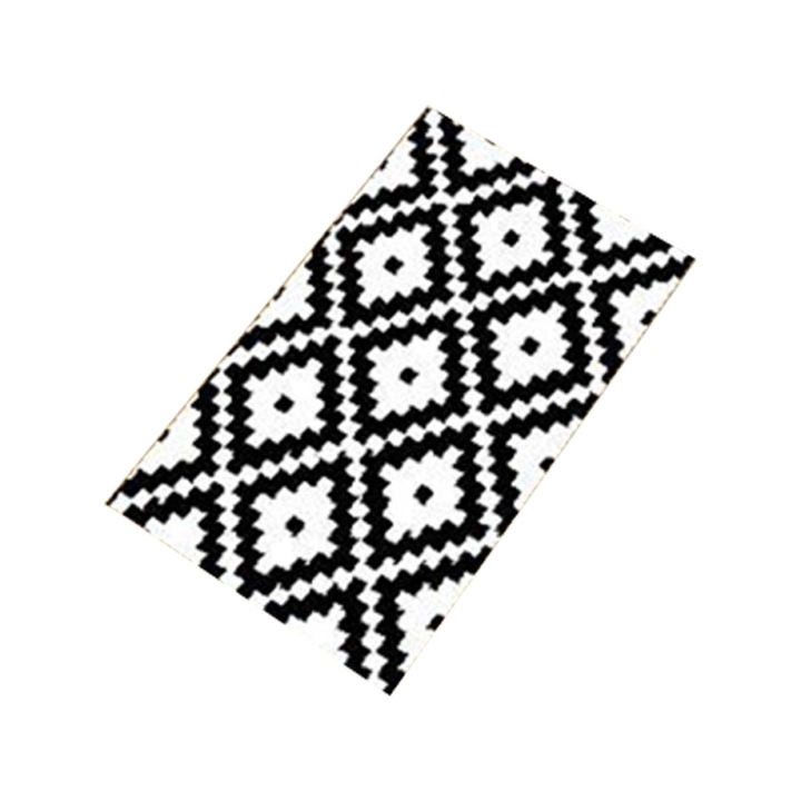 Covor antiderapant, alb/negru, poliester, 50x80cm