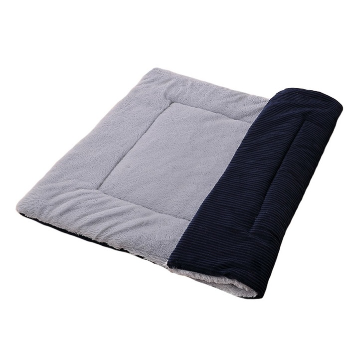 Saltea reversibila pentru animale, gri/albastru inchis, 75x55cm, stofa