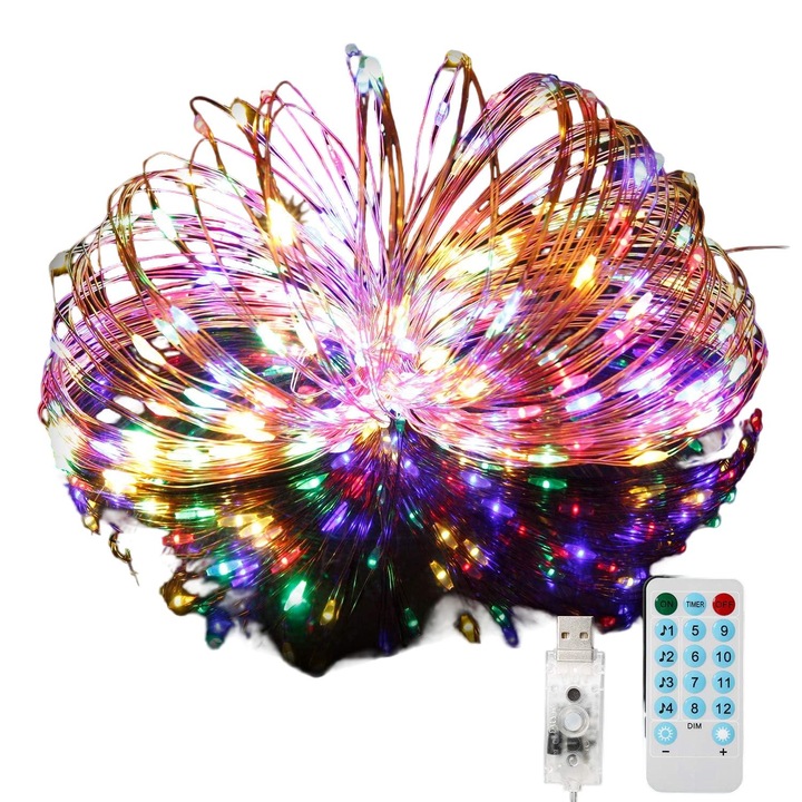 Set de Lumini LED, 20m, 200 LED-uri, USB, Rezistent la Apa, Multicolor