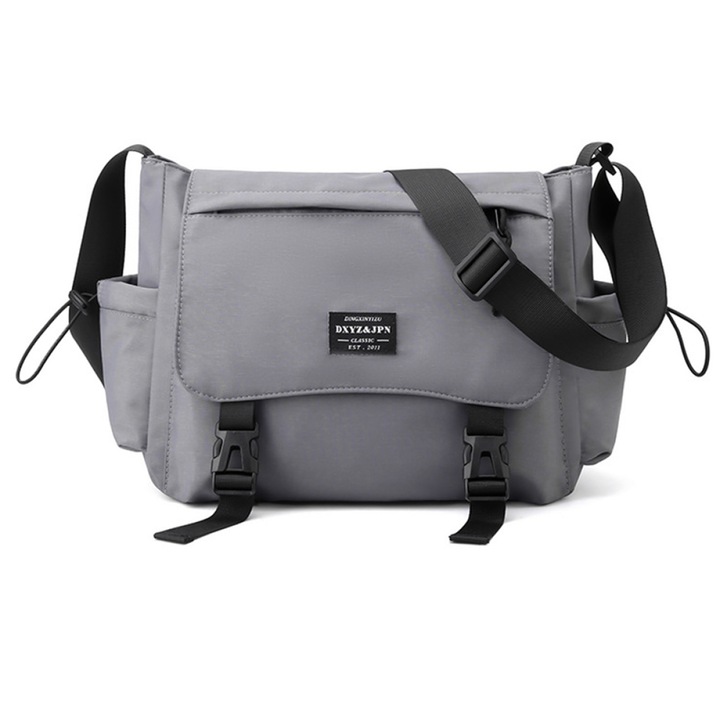 Férfi válltáska, Nylon, Vízálló, Karcmentes, 15"-os laptoptartó, 33x27x16cm, Szürke