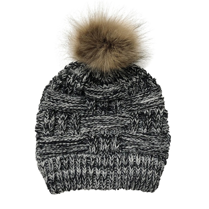 Caciula tricotata cu gaura pentru coada, acrilica, negru, 19.5x20.5cm, set