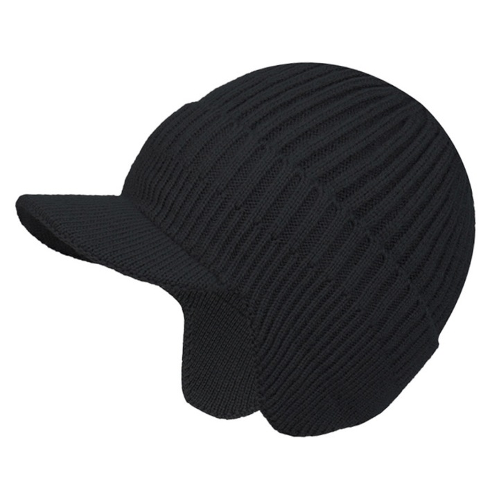 Caciula termica barbati, pompon, acril, captuseala de catifea, elastica, negru