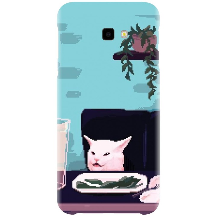 Husa din silicon compatibila cu Samsung Galaxy J4 Plus / J4 Plus 2018 - model Pixel Art Cat Meme