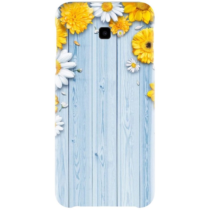 Husa din silicon compatibila cu Samsung Galaxy J4 Plus / J4 Plus 2018 - model Sunflower On Blue Wood