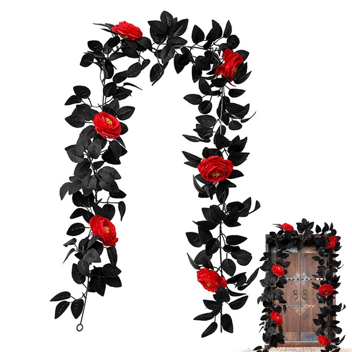 Ghirlanda artificiala AMRINUGL, flori de matase, negru, 175cm