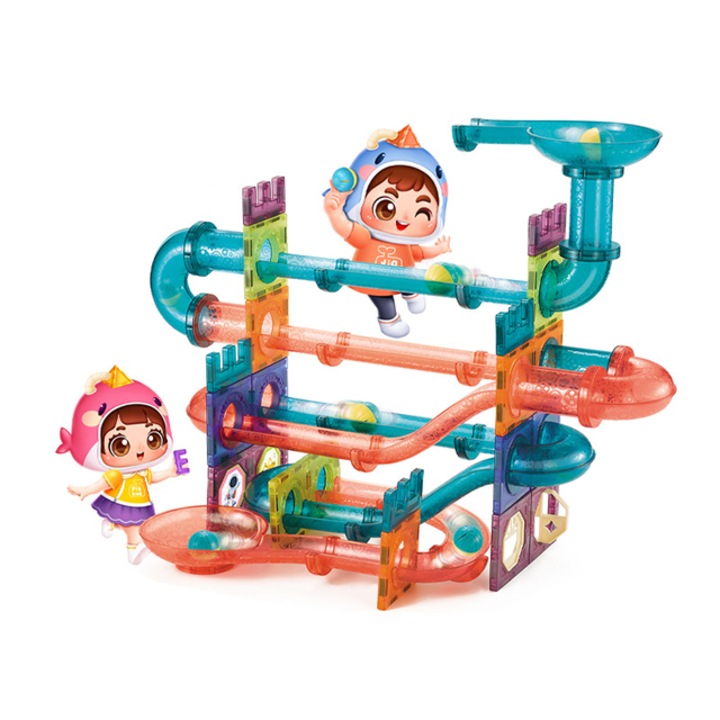 Set de Constructie Magnetic，WEPZSXO, 107 piese, Educational, STEM, Multicolor, 7 ani