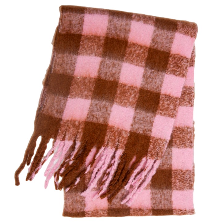 Esarfa oversized cu carouri colorate, 213x35cm, material gros, pentru femei