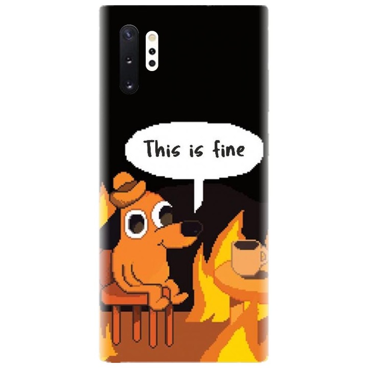 Husa din silicon compatibila cu Samsung Galaxy Note 10 Pro / Plus - model Pixel Art This Is Fine