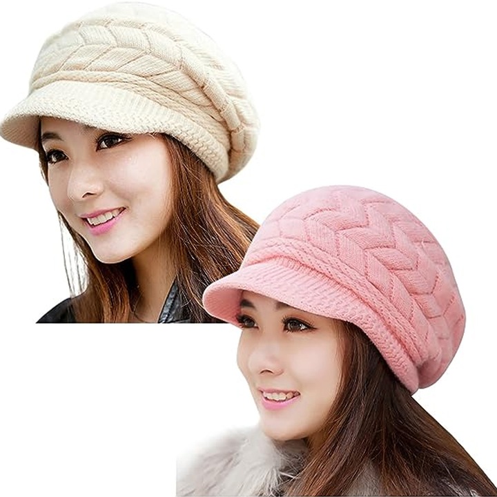 Set 2 Caciuli pentru Femei, AMRINUGL, Acrilic, Multicolor, 54-60cm