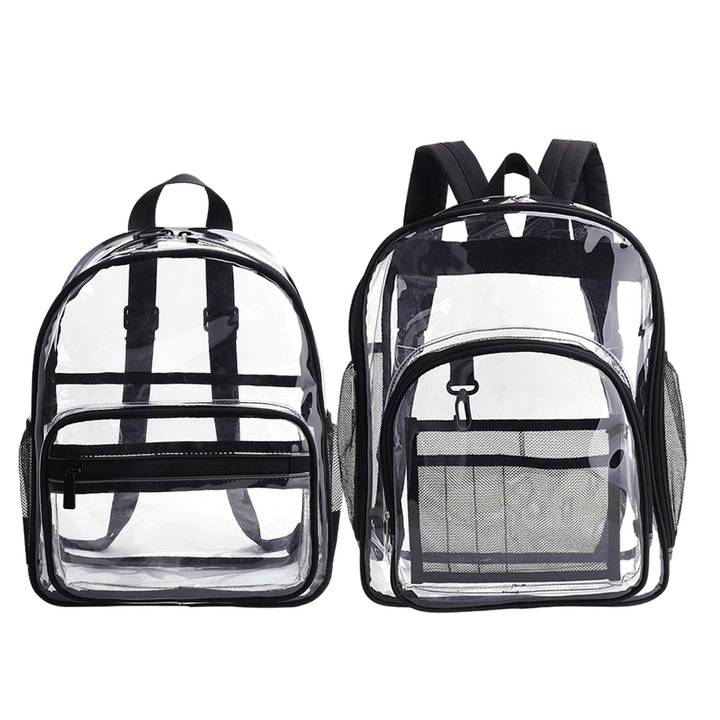 Set 2 Rucsacuri, PVC, Negru/Transparent, 36x28x12cm/30x23x14cm