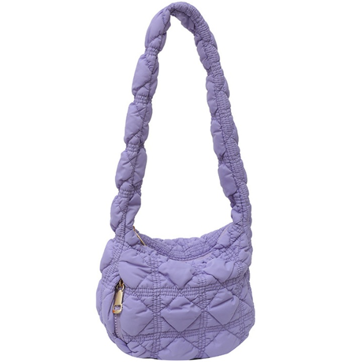 Jormftte női válltáska, steppelt modell, nagy kapacitású, lila, 20x15x7cm