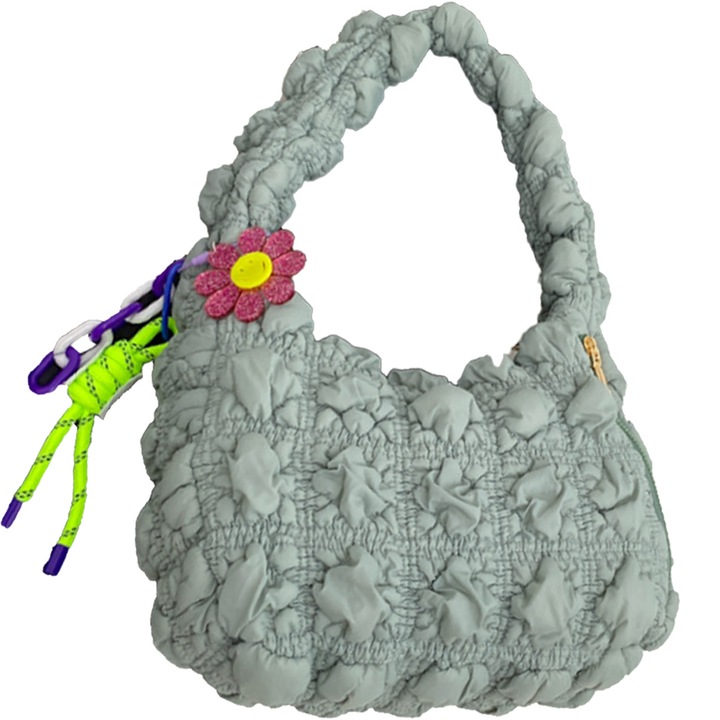 Jormftte női válltáska, steppelt modell, nagy kapacitású, zöld, 20x15x7cm