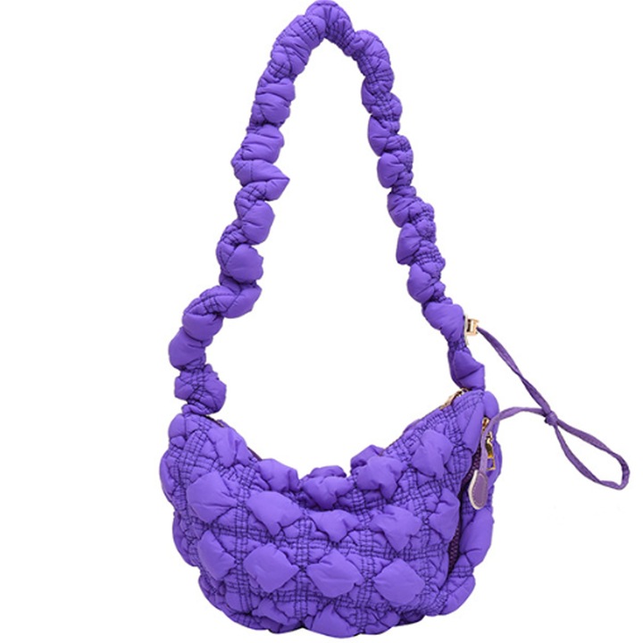 Jormftte női válltáska, bolyhos modell, nagy kapacitású, lila, 30x18x9cm