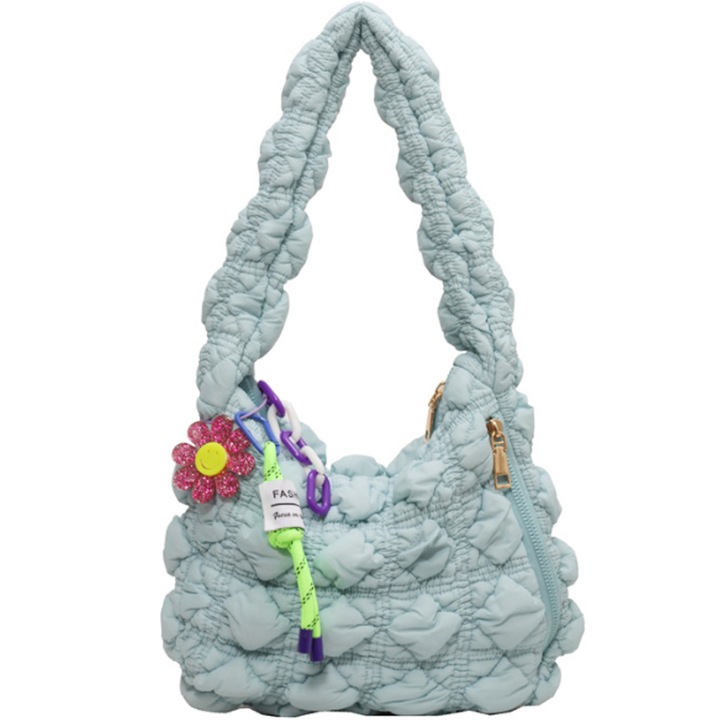 Jormftte női válltáska, steppelt modell, nagy kapacitású, kék, 20x15x7cm