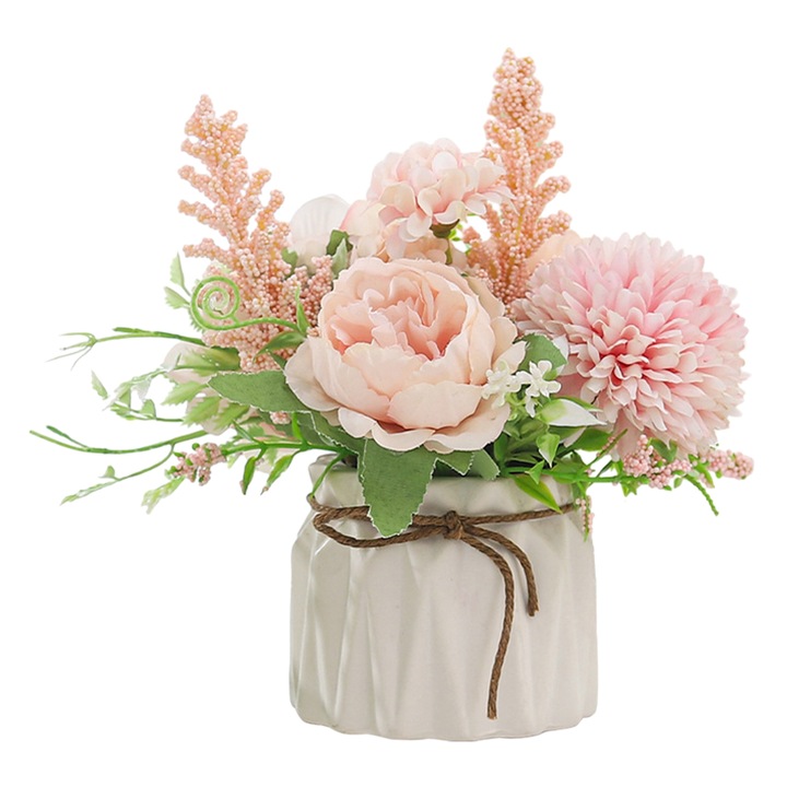 Floare artificiala in ghiveci ceramic, design elegant, multicolor, pentru birou sau casa