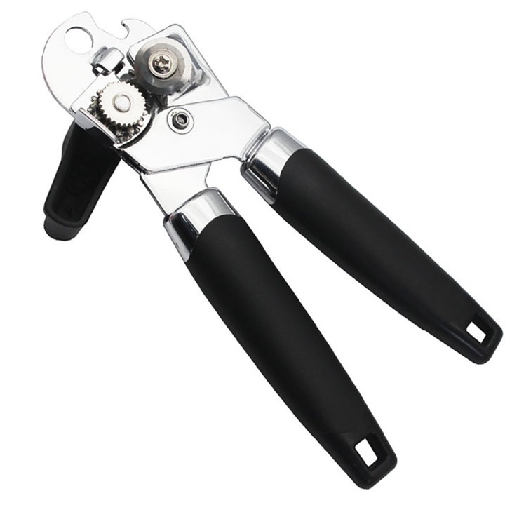 Konzervnyitó, rozsdamentes, fekete/ezüst