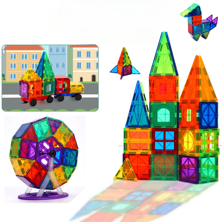 Set de Constructie Magnetic, 60 Piese, ABS, Multicolor, 10x18x22cm