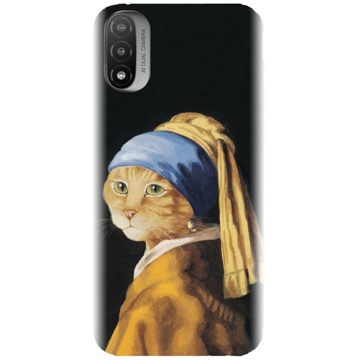 Szilikon tok kompatibilis a Motorola Moto E20 / E30 / E40 / E20S modellel - Cat With A Pearl Earring