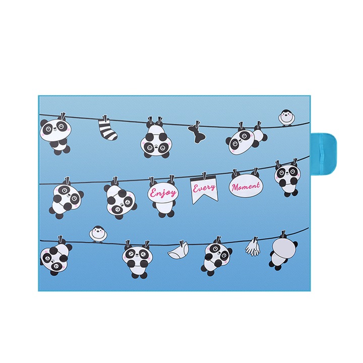Одеяло за пикник, QttvbTna, платно Оксфорд/PVC, шарка на панда, синьо, 200x150 см