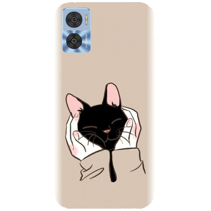 Husa din silicon compatibila cu Motorola Moto E22 / E22i - model Th Black Cat In Hands