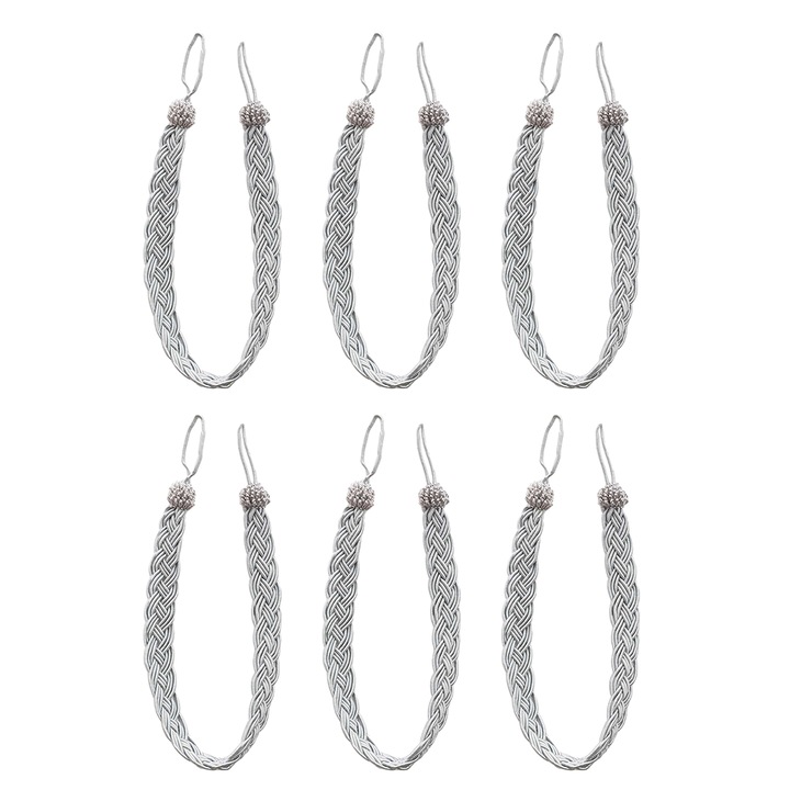 Set 3 perechi accesorii perdele, funii impletite, multicolor, 59cm