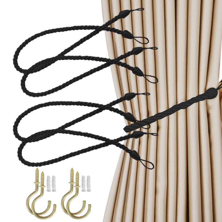 Set 2 perechi agatatori pentru perdele, poliester, multicolor, 68cm